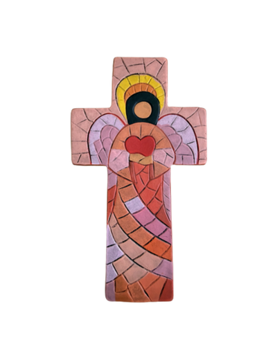 Croix en céramique 15x10cm - ANGE COEUR