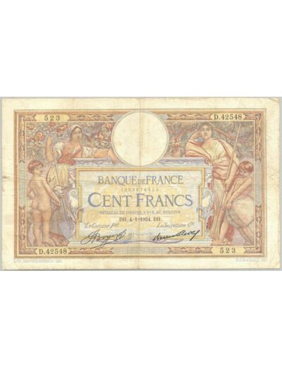 FRANCE 100 FRANCS MERSON SANS LOM SERIE D.42548 4-1-1934 TB+