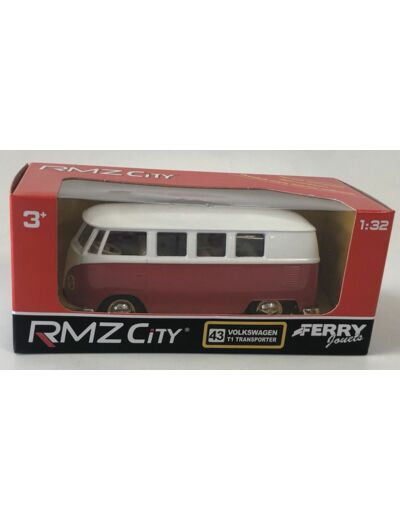 VOLKSWAGEN T1 TRANSPORTER ROUGE TOIT BLANC RMZ CITY 1/32 BOITE NEUF