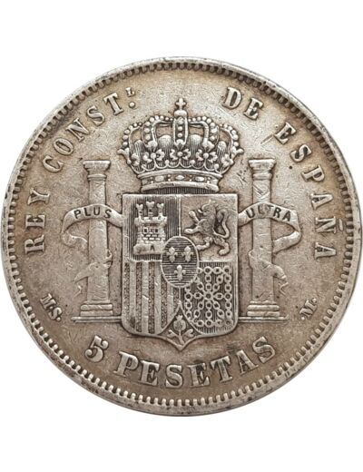 ESPAGNE 5 PESETAS 1884 (84) MSM ALFONSO XII TTB- (W688)