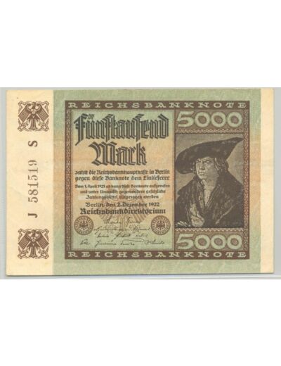 ALLEMAGNE 5000 MARK 02-12-1922 SERIE J SUP