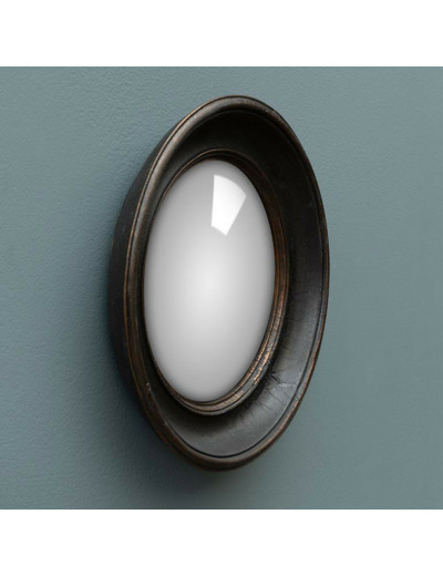 Miroir Convexe Rond bord noir or résine 27cm