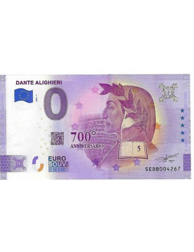 ITALIE 2021-1 DANTE ALIGHIERI VERSION ANNIVERSAIRE BILLET SOUVENIR 0 EURO