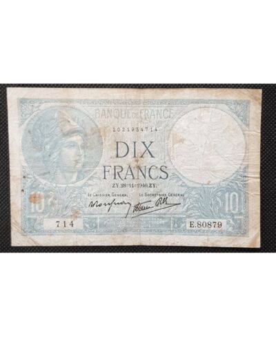 FRANCE 10 FRANCS MINERVE 28-11-1940 SERIE E.80879 TB F 07/22