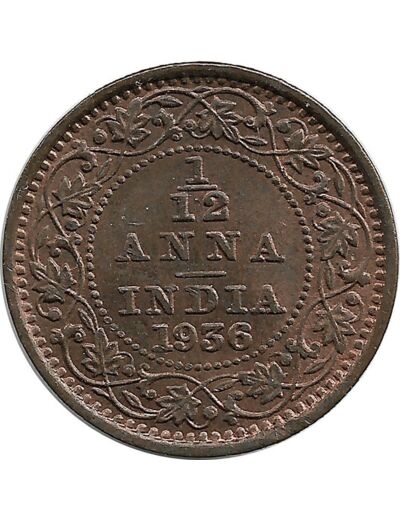 INDE ANGLAISE 1/12 ANNA (1 PIE) GEORGES V 1936 SUP