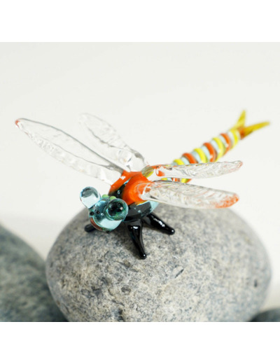 Figurine Miniature Libellule Orange Verre 7x7x3cm