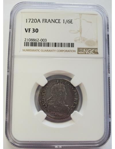 Louis XV (1715-1774) 1/6 ECU DE FRANCE 1720 A (Paris) NGC VF30