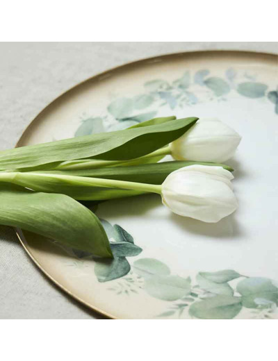 Plateau rond eucalyptus vert métal 35x35x2cm