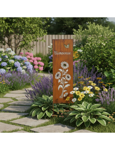 Treillage jardin Bienvenue acier papillons 30x1x110cm