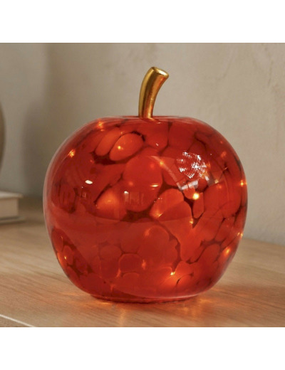 Lampe à Poser Led Grande Pomme Rouge verre 22x22x24cm