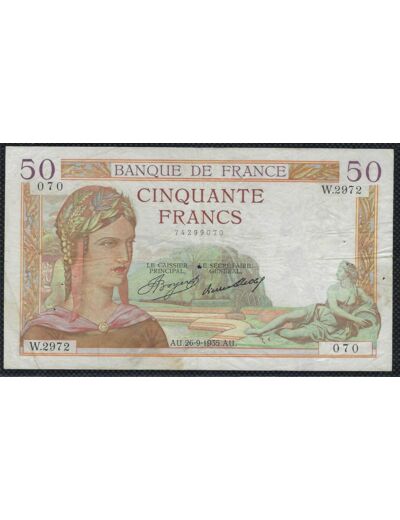 FRANCE 50 FRANCS CERES 26-9-1935 W.2972 TB+
