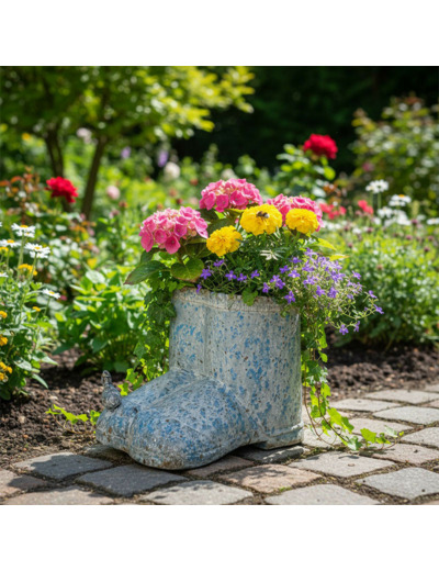 Vase boots fer patiné  20x17x16cm