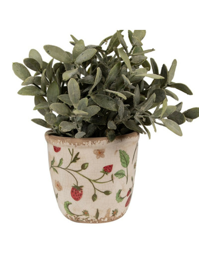 Pot de fleurs Fraise beige rouge céramique 11x11x10cm