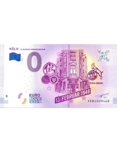 ALLEMAGNE 2018-1 KOLN 70 JAHRIGES VEREINSJUBILAUM BILLET SOUVENIR 0 EURO