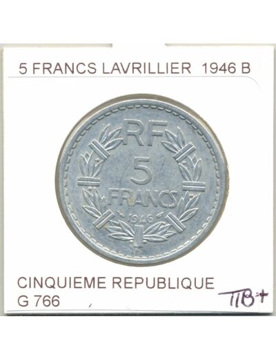 FRANCE 5 FRANCS LAVRILLIER ALU 1946 B TTB+