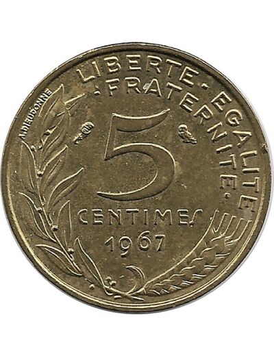 FRANCE 5 CENTIMES LAGRIFFOUL 1967 SUP-