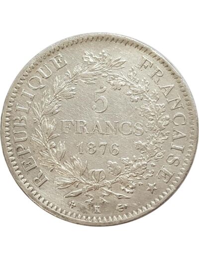 FRANCE 5 FRANCS HERCULE DUPRE 1876 K (Bordeaux) TTB (G745a)