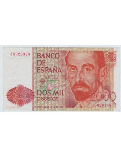 ESPAGNE 2000 PESETAS 22-07-1980 SERIE J TTB+