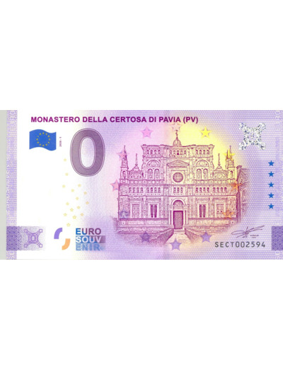 ITALIE 2020-1 MONASTERO DELLA CERTOSA DI PAVIA BILLET SOUVENIR 0 EURO