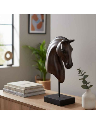 Statuette cheval tête basse polyrésine marron 29x13x43cm