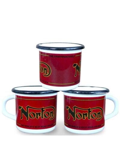 Mug émaillé Norton, The World's Best Road-Holder – Cadeau pour fan de motos anciennes, tasse pour le camping, 300 ml – Email Replica.