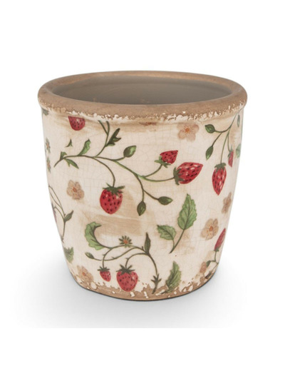 Pot de fleurs Fraises beige rouge céramique 14x13x13cm