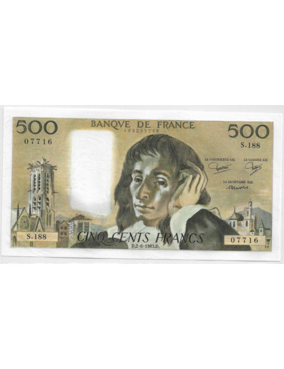 FRANCE 500 FRANCS PASCAL 2 6 1983 S.188 SPL