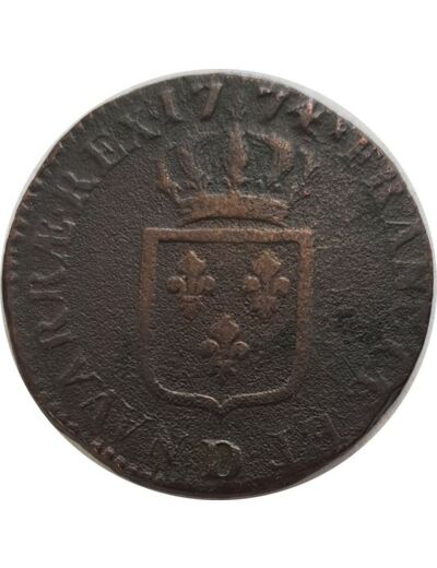 LOUIS XV (1715-1774) SOL A LA VIELLE TETE 1774 D (Lyon) TB