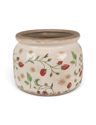 Pot de fleurs strawberries beige rouge céramique 20x20x15cm