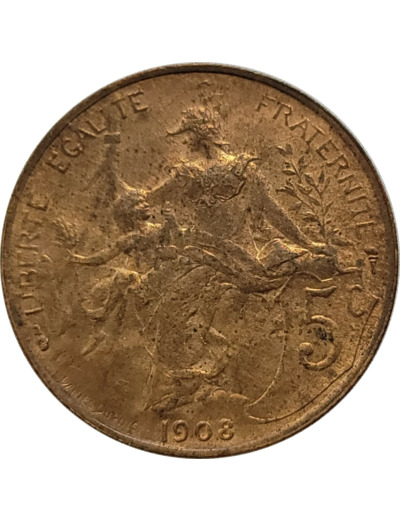 FRANCE 5 CENTIMES DUPUIS 1908 SUP (G165) n1