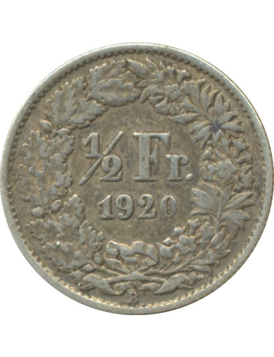 SUISSE 1/2 FRANC 1920 B TTB N1