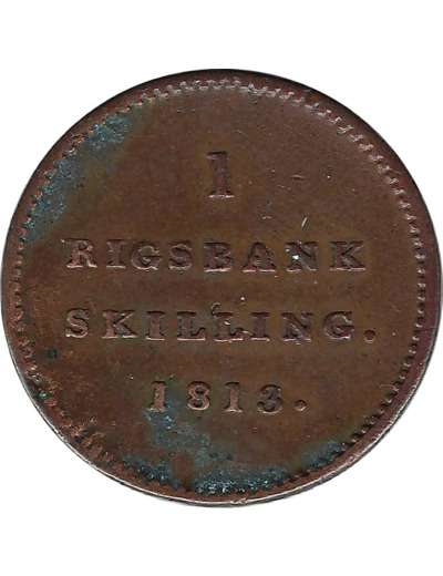 DANEMARK 1 RIGSBANKSKILLING FREDERIK VI 1813 TTB-