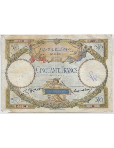 FRANCE 50 FRANCS L.O. MERSON SERIE K.3310 5-12-1928 B+