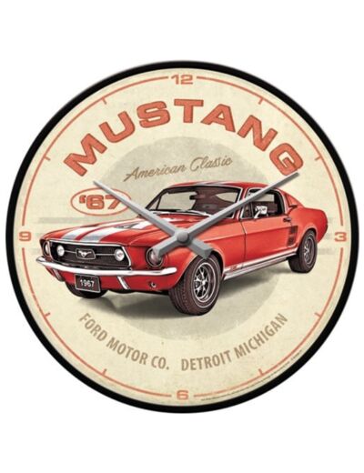 Horloge rétro Ford Mustang, GT 1967 Rouge - 31 cm - Nostalgic-Art