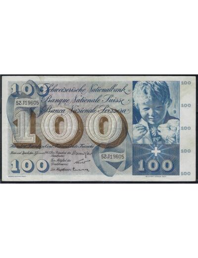 SUISSE 100 FRANCS FRANKEN 21-01-1965 SERIE 52J TTB