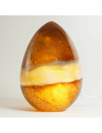 Lampe oeuf ambre verre 21x21x30cm