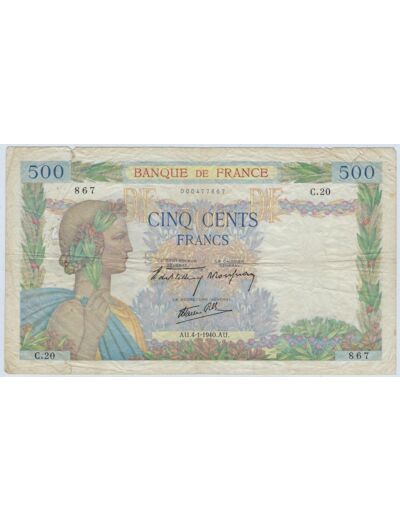 FRANCE 500 FRANCS LA PAIX 4-1-1940 SERIE C.20 TB