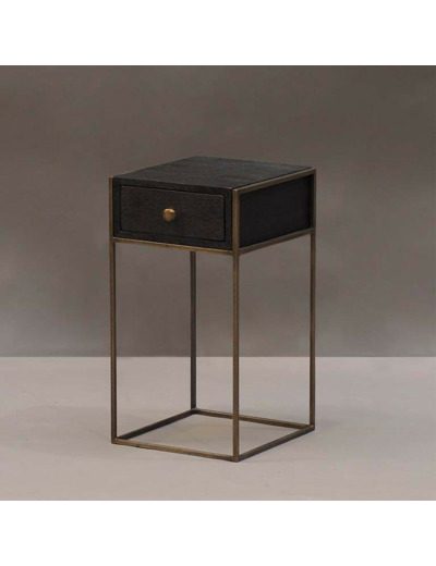 Table de Chevet 1 Tiroir Noir Bois de Manguier 31x35x57cm