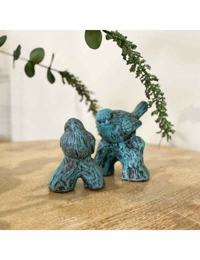 Ensemble 2 oiseaux branche ciment 14x11x11cm