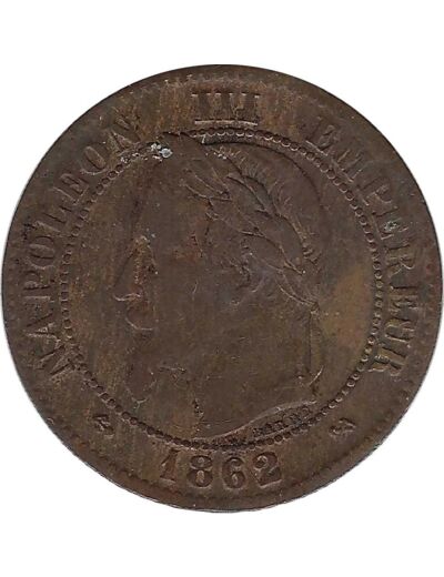 FRANCE 2 CENTIMES NAPOLEON III 1862 K (Bordeaux) TB+