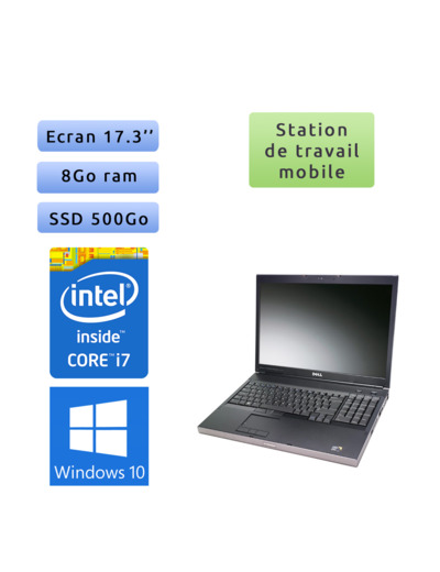 Dell Precision M6500 - Windows 10 - i7 8GB 500GB SSD - 17.3 - Station de travail Mobile