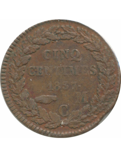 MONACO 5 CENTIMES 1837 MC TB+ N1