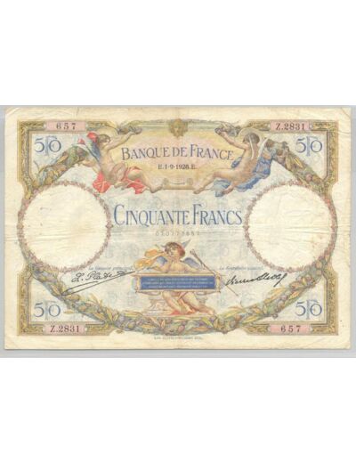 FRANCE 50 FRANCS L.O. MERSON SERIE Z.2831 1-9-1928 TB+