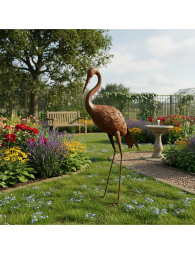 Statuette héron fer 12x8x95cm