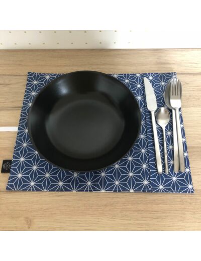 Pochette à couverts / set de table - Géométrique bleu