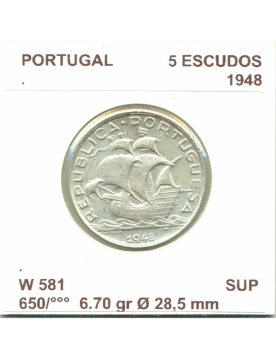 PORTUGAL 5 ESCUDOS 1948 SUP