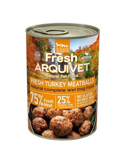 Arquivet Boulettes de dinde, brocoli et citrouille pour chiens adultes - 400G