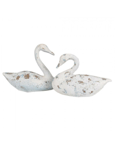 Figurine décorative cygne  blanc marron polyrésine 33x16x28cm