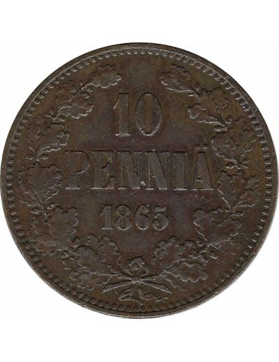 FINLANDE 10 PENNIA 1865 TTB