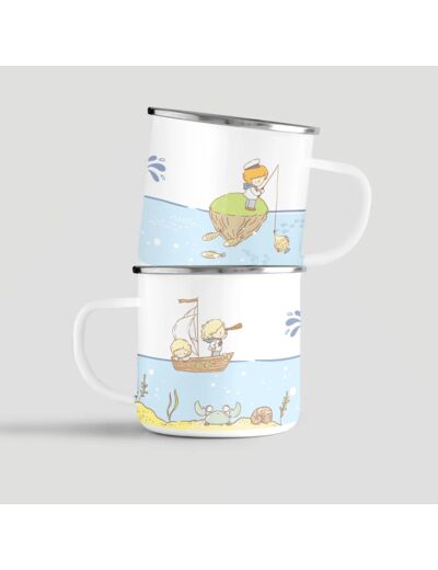 Mug acier émaillé personnalisable avec motif "petits marins"